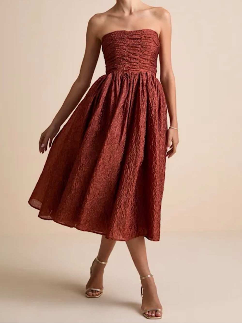 Lulus Women’s Sleeveless Analeia Rust Jacquard Lace-Up Midi Dress Size Medium